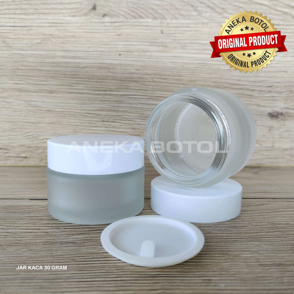 POT CREAM KACA FROSTED 30 GRAM TUTUP PUTIH / JAR GLASS ANEKA BOTOL