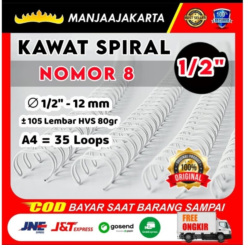 

Kawat Spiral 1/2putih A4 Ring Kawat Nomor 8 A4 Spiral Kawat Jilid Buku Wire book Kawat Jilid Spiral Kawat Putih A4 Jilid Kalender Meja