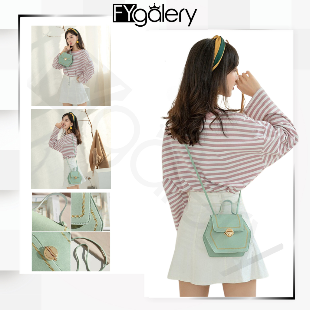 FYGALERY FYG1385 Tas Selempang Cewek Polos Tas Wanita Segi Enam Hexagon Sling Bag Murah