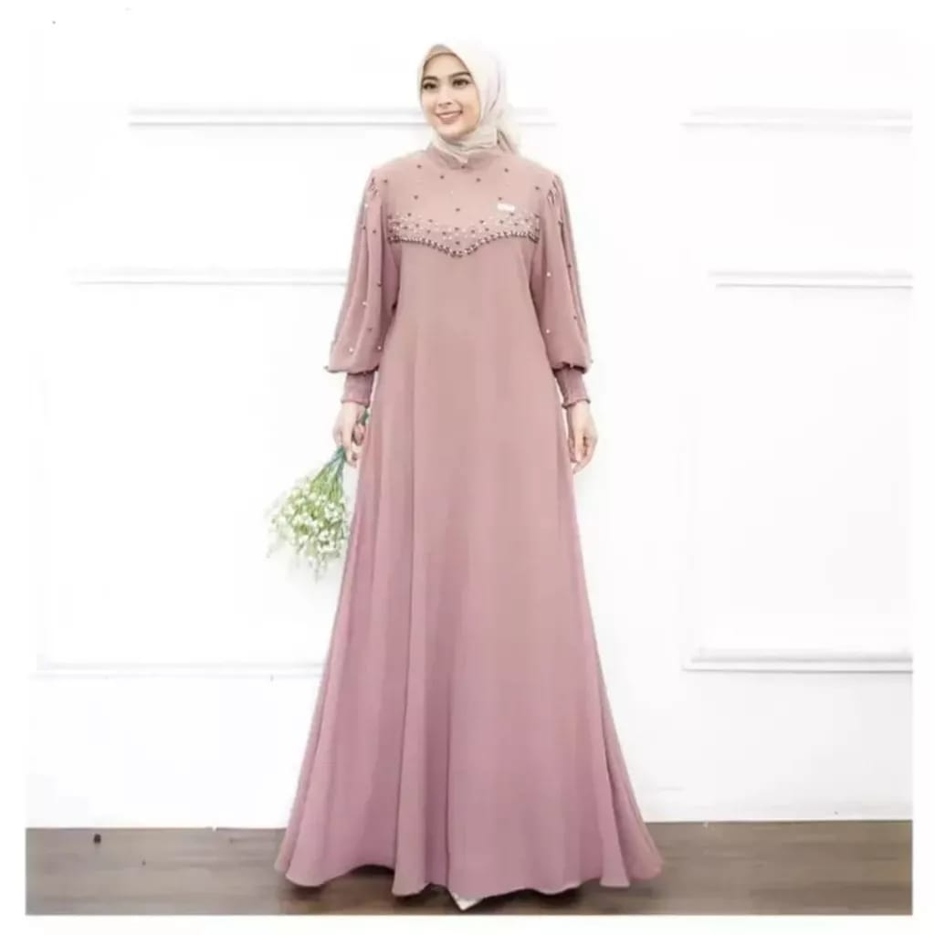 Vioni Dress Crinkle Airflow Premium Gamis Pesta Mewah Elegan Aplikasi Mutiara Baju kondangan Wanita Kekinian Firlya Maxy Dress