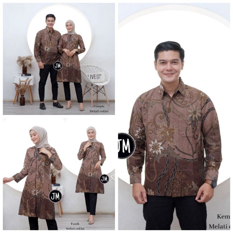 Batik Tunik Couple Modern Set Pakaian Couple Kemeja Batik Pria Lengan Panjang Baju Batik