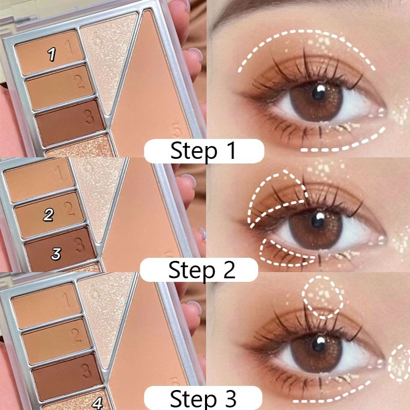 Eyeshadow Palette Matte Pearly Multifunction Highlighter Blush 6 Warna