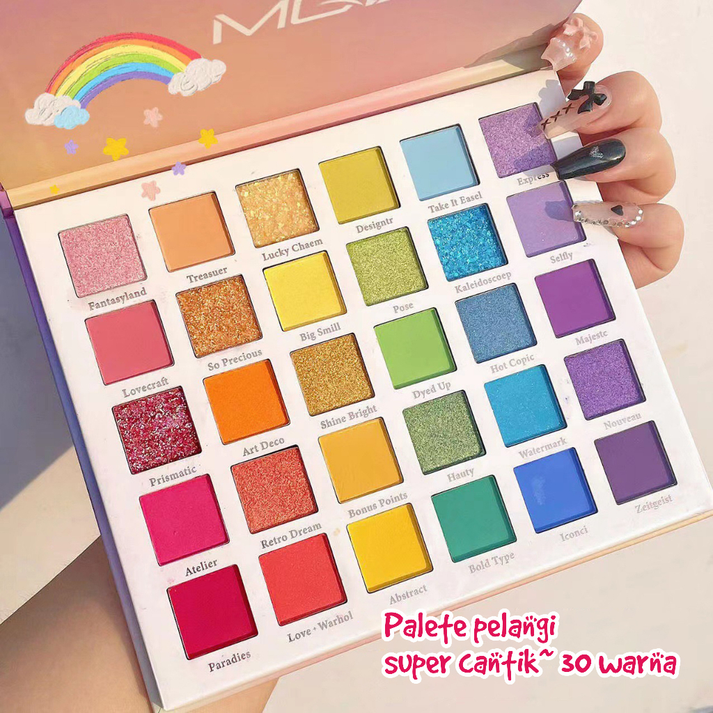 Eyeshadow Rainbow Color Matte Shimmer Pigmented Glitter 30 Warna