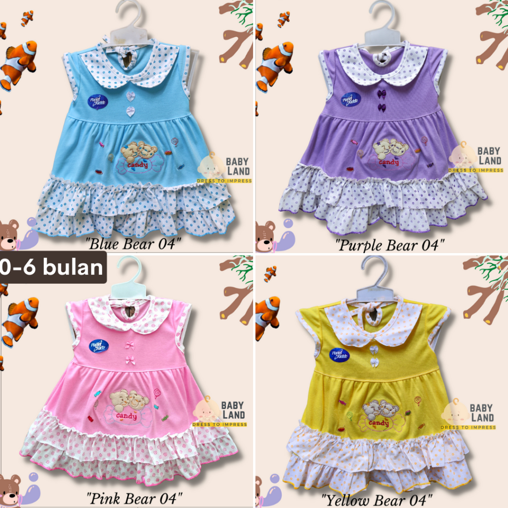 (Br-04) Dress bayi perempuan 0-1 tahun  / baju bayi anak perempuan lucu motif binatang Planet Kidz