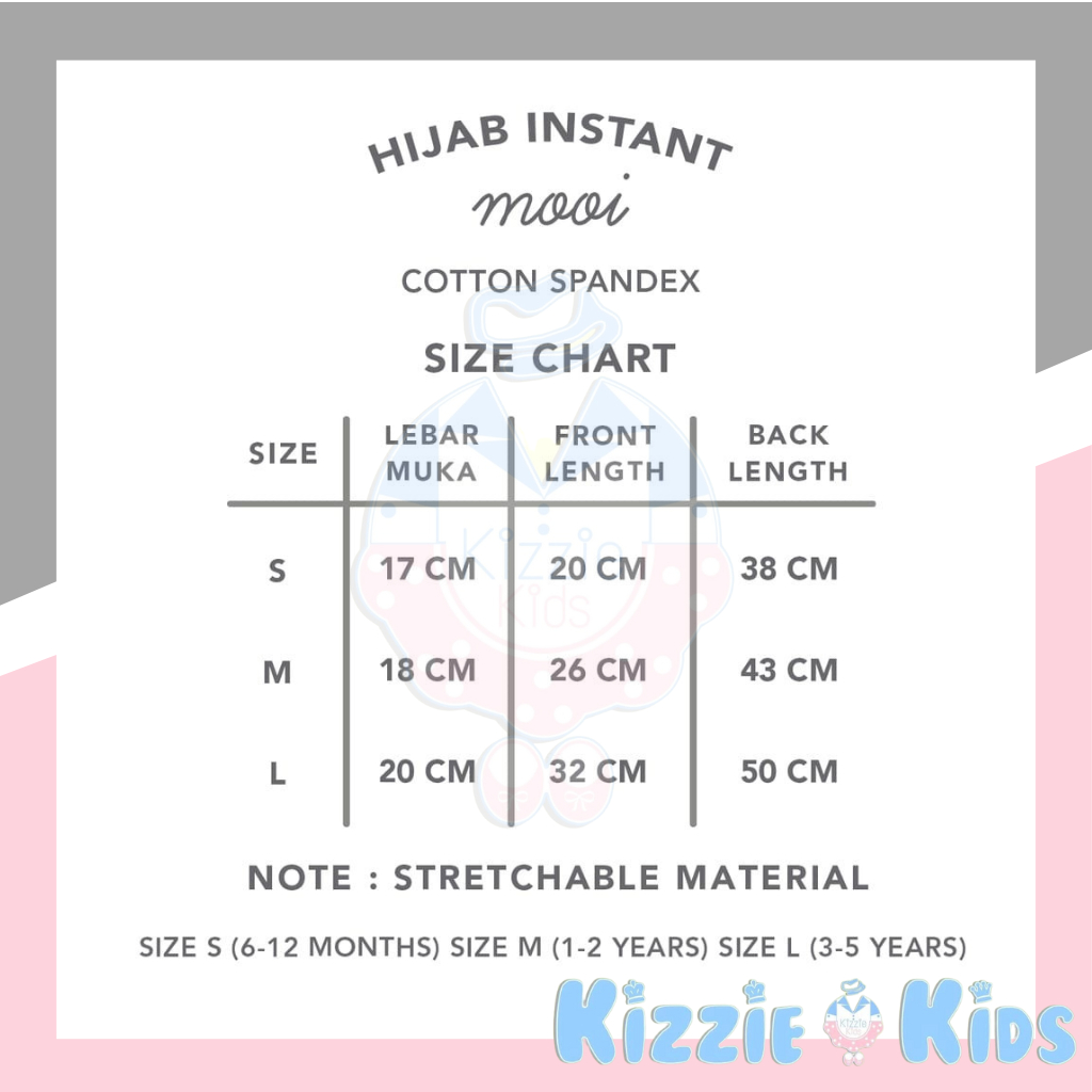 Mooi Hijab Instant Anak Jilbab Anak Perempuan - Size S/M/L/XL