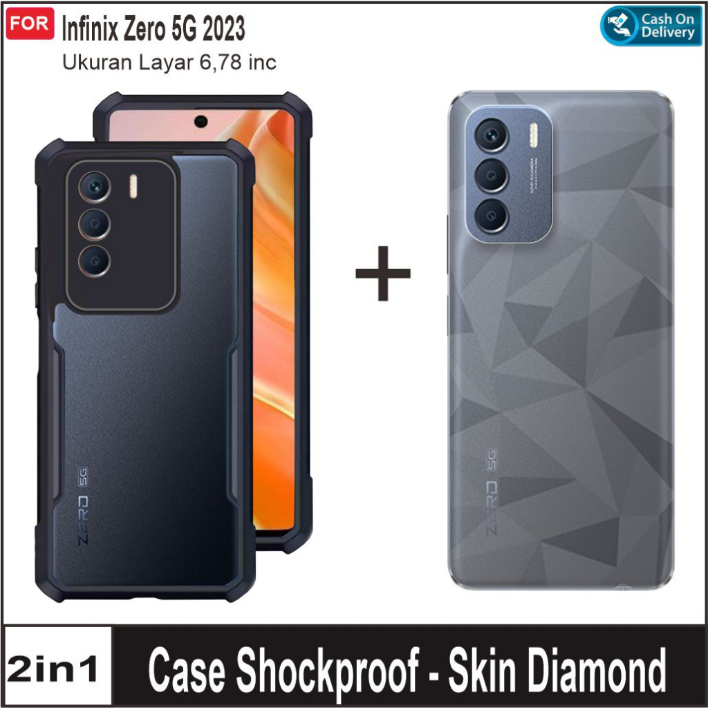 Paket 2in1 Hard Case Infinix Zero 5G 2023 Casing Cover Shockproof Free Skin Carbon