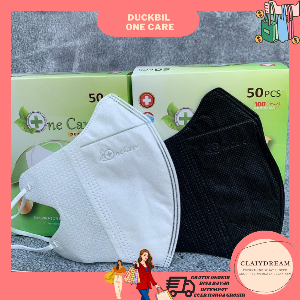 CLAIYDREAM MASKER DUCKBILL ONE CARE EMBOS HITAM PUTIH ISI 50PCS