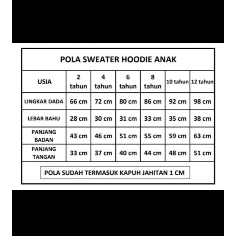 POLA SWAETER HOODIE ANAK SATU SET 6 UKURAN