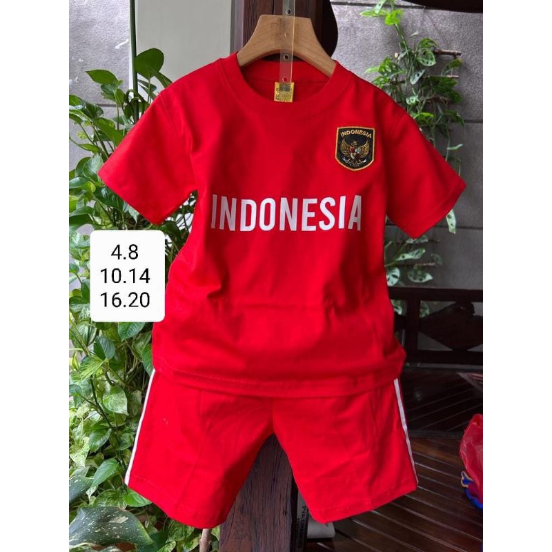 stelan anak laki-laki lengkong jaya untuk usia 1 sampai 14 tahun/stelan bola tim nasional Indonesia anak