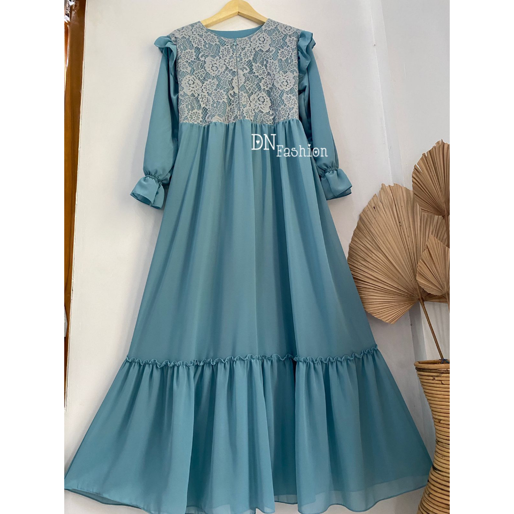 Gamis Ceruty Babydoll Mix Brukat Cantik / Gamis Terbaru Ceruty Brukat Depan Saja