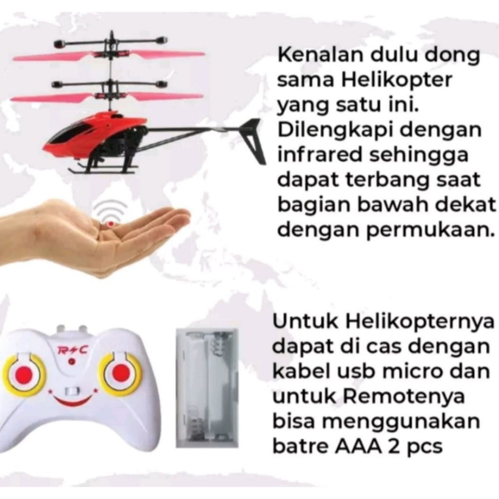 Helikopter RC Flying Pesawat Terbang Remote Control Mainan Anak Sensor Tangan Free Kabel Charger- Helicopter Heli Radio Remote Control Mainan Anak