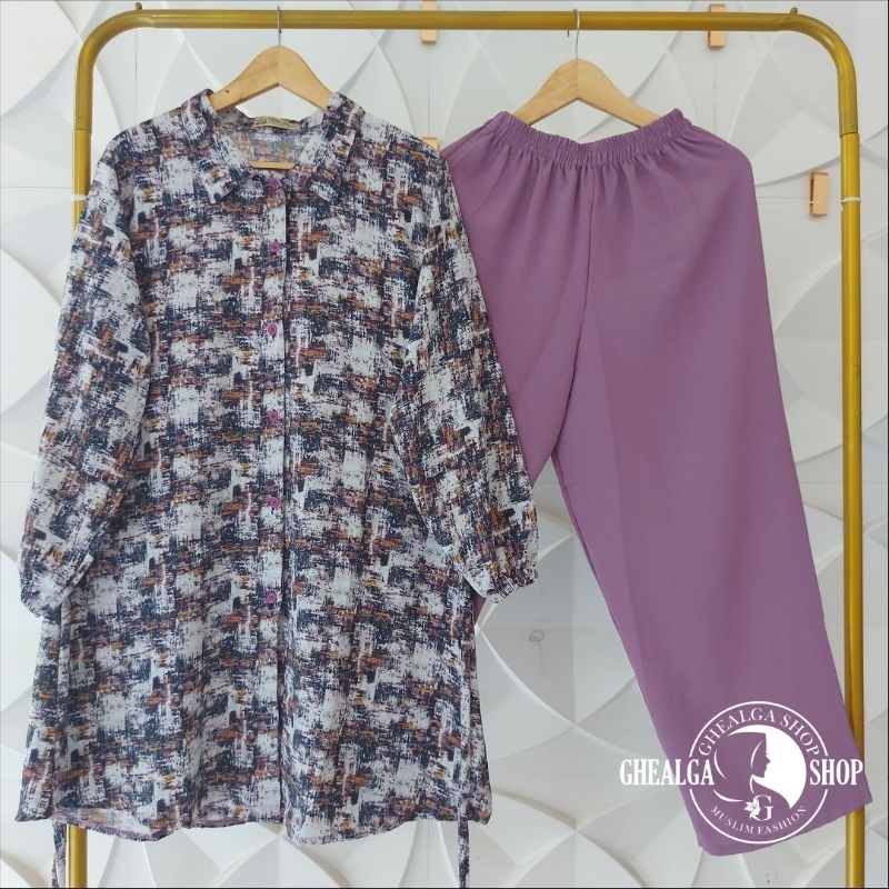 SETELAN TUNIK WANITA TERBARU LENGAN PANJANG MOTIF KEKINIAN