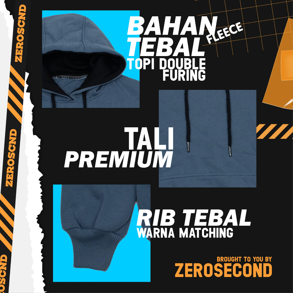 Zero.Second Hoodie Cowok full Bordir Zero Combinasi Warna Army bahan Catton Fleece 280s