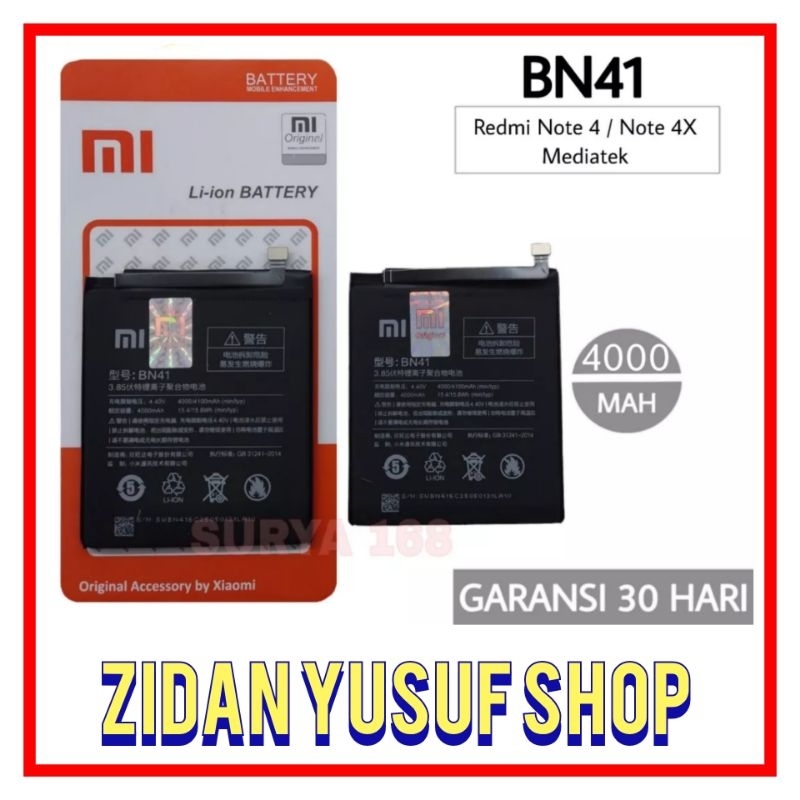 BATTERY BATRE BATRAI BATERAI XIAOMI REDMI NOTE 4 MEDIATEK BN41 ORIGINAL