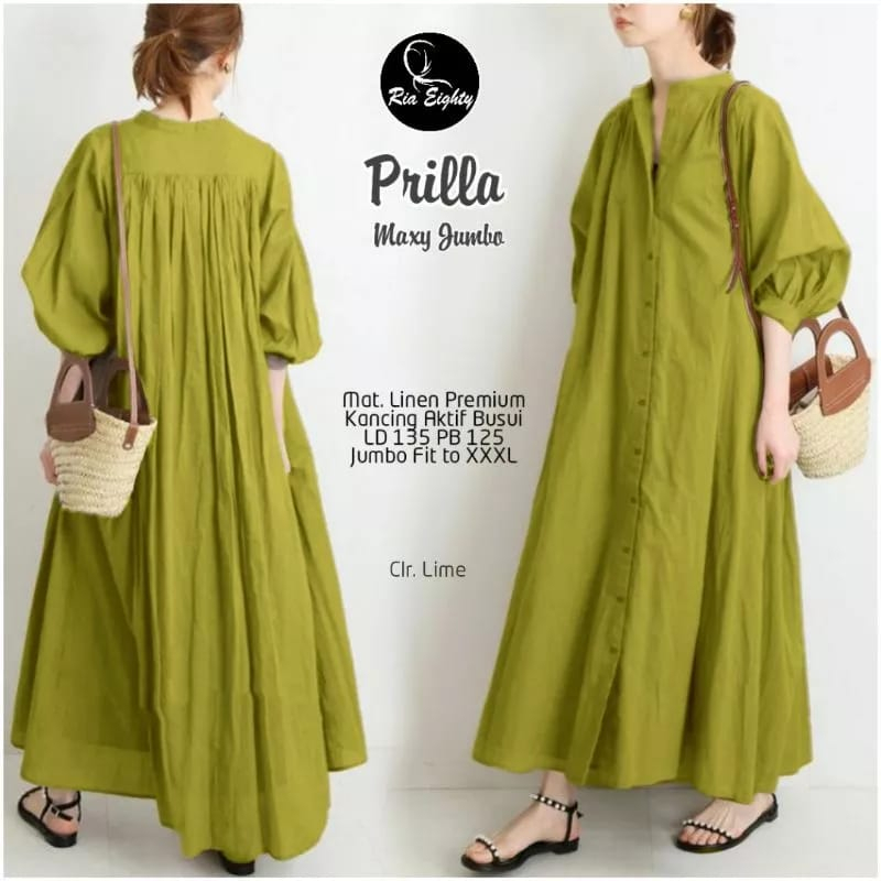 Prilla Maxy Jumbo Dress Gamis jumbo Muslim Linen Premium Original Albania