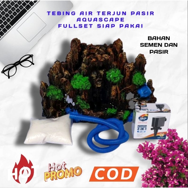 Tebing air terjun pasir aquascape akurium terbaru terlaris full set siap pakai type BUS001