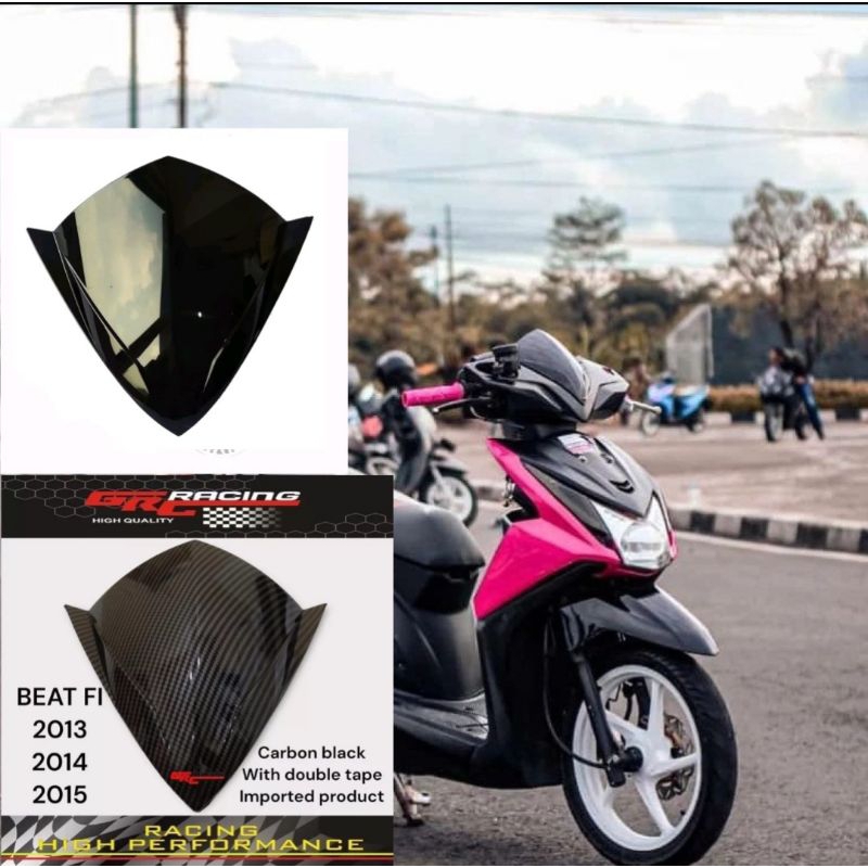 Visor variasi bahan anti pecah akrilik honda beat fi lama beat 2013 - 2015 warna carbon wtp &amp; hitam kilap free perekat doubel tape