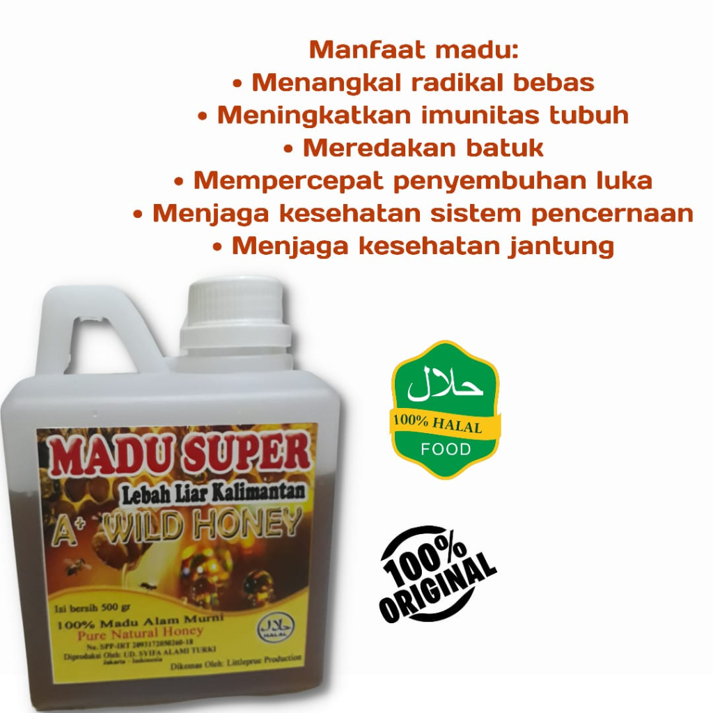 

Madu Super Lebah Liar Kalimantan Murni Higienis Kotak Asli 500gr