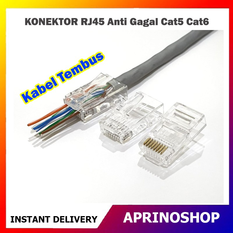 Konektor RJ45 Cat6 Anti Gagal Kabel Tembus RJ45 Cat 6 Connector LAN
