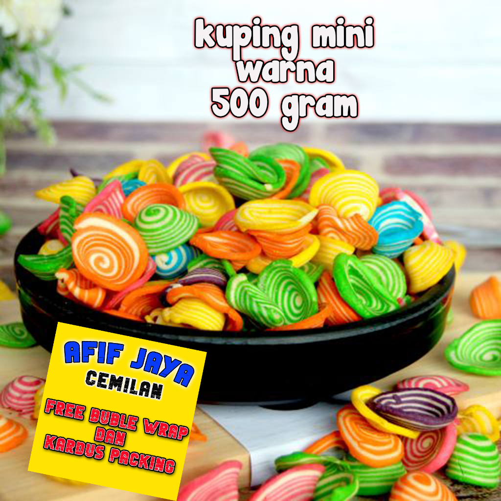 

KUPING GAJAH MINI WARNA WARNI KILOAN 500 GRAM AFIF JAYA CEMILAN,RNYAH GURIH DAN MANIS,CEMILAN MURAH BERKUALITAS