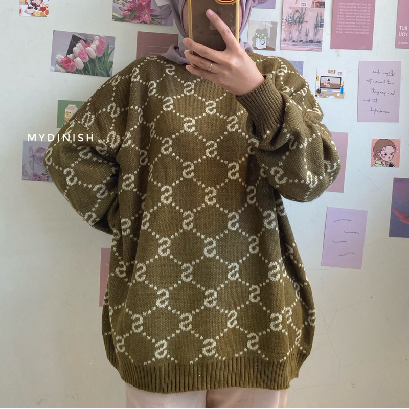 Senny Oversize Sweater Rajut Korea Style Motif Huruf S