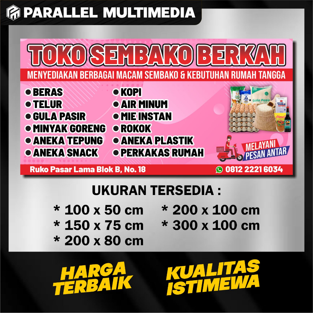 SPANDUK TOKO SEMBAKO CUSTOM, SPANDUK TOKO KELONTONG, BANNER TOKO SEMBAKO, SPANDUK TOKO CUSTOM (FREE 