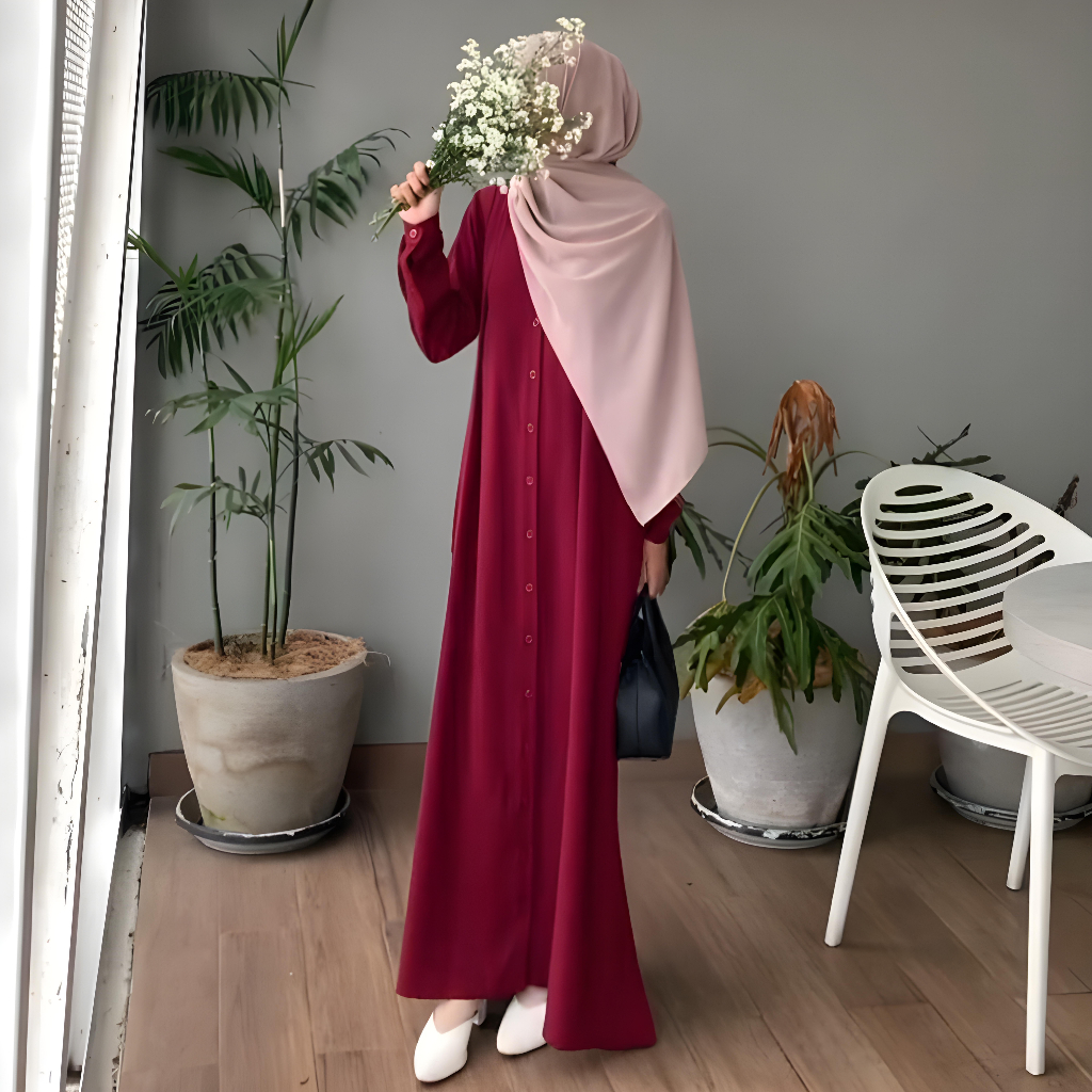 ELIZA DRESS FULL KANCING PAKAIAN GAMIS MUSLIM WANITA BUSUI DAN WUDHU FRIENDLY KEKINIAN TERBARU BAHAN SHAKILA PREMIUM SIZE M L XL DAN XXL TERMURAH BY ZENIC_ID BISA COD