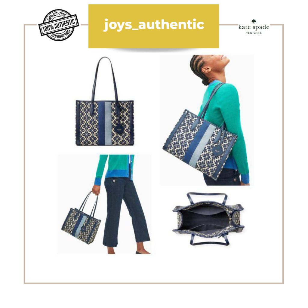 Tas Wanita Kate Spade Market Medium Tote Spade Flower Jacquard Biru Blue Multi Woman Bag Authentic O