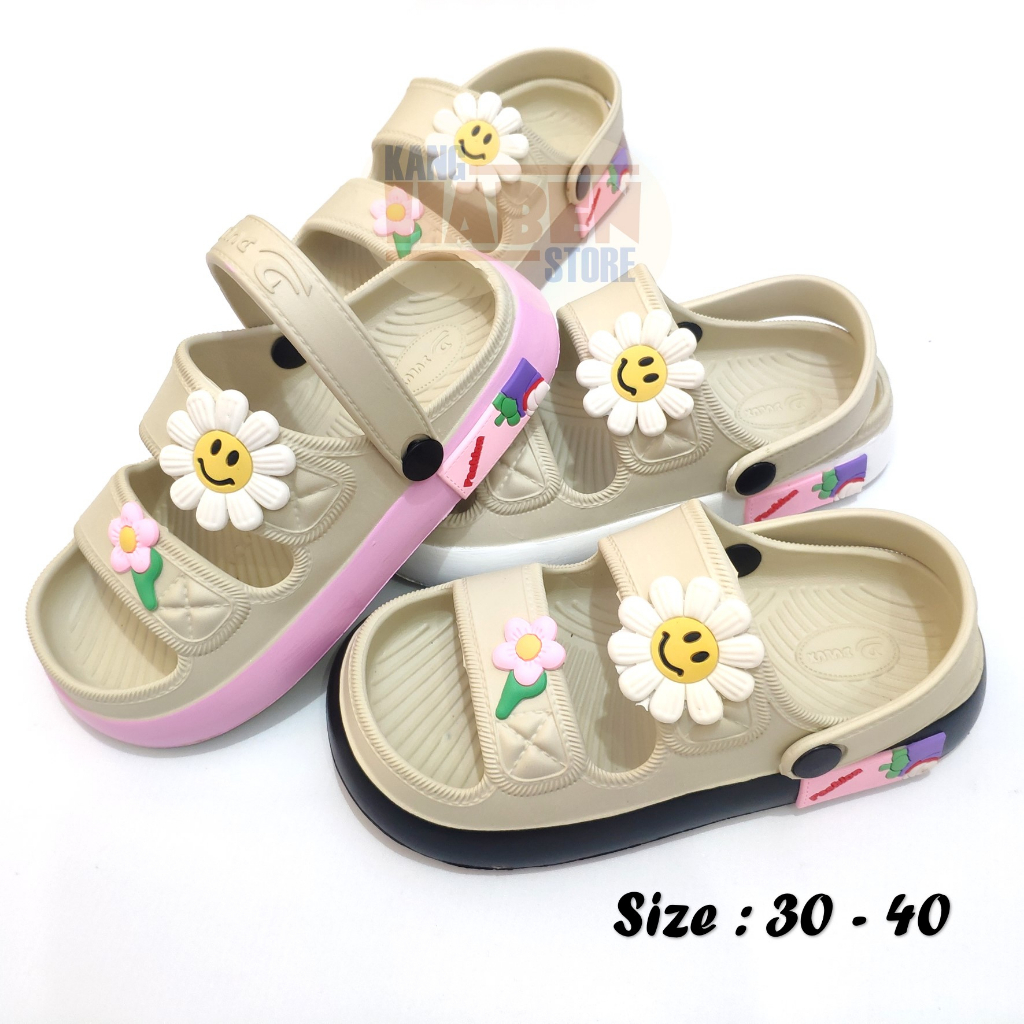 Sandal Anak Cewek Tanggung dan Dewasa Dual Band Karakter Bunga 530CB Habenkids