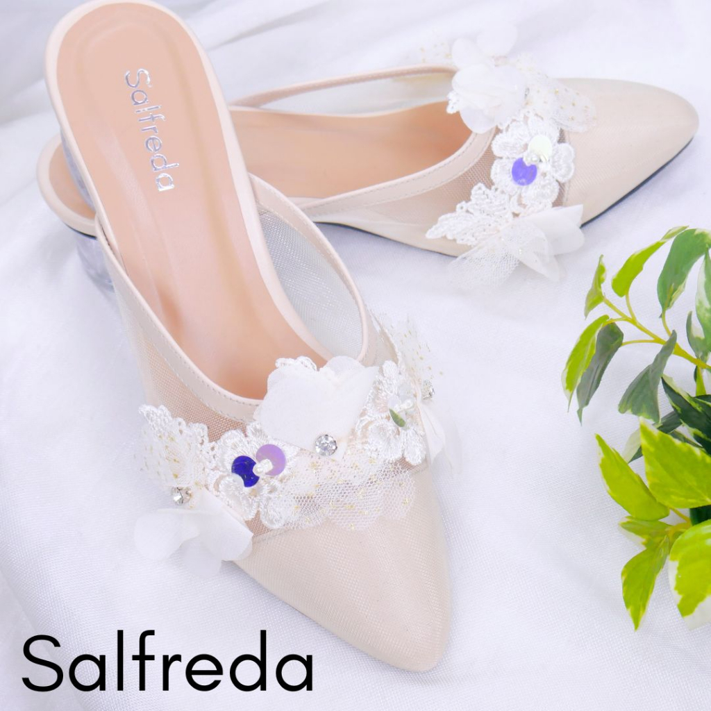 Sandal Sepatu Pesta Wanita Sendal Kondangan Mewah Elegan Terbaru Import Impor Korea Hak Hag Kaca Heels 3 cm Ori Bunga Pernikahan Wedding Kantoran RB70088