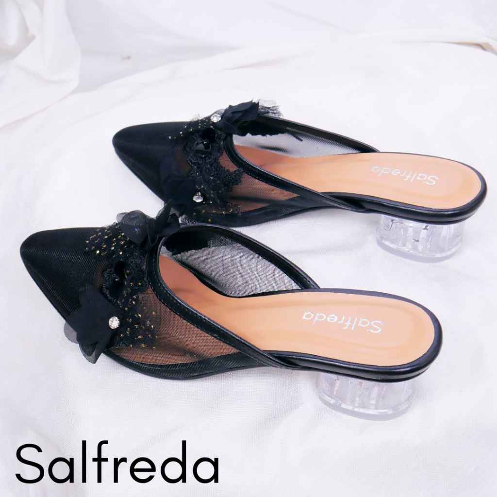 Sandal Sepatu Pesta Wanita Sendal Kondangan Mewah Elegan Terbaru Import Impor Korea Hak Hag Kaca Heels 3 cm Ori Bunga Pernikahan Wedding Kantoran RB70088