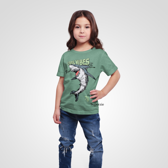 Baju Kaos Anak Laki-laki Distro COOLVIBES HIJAU MINT Ikan Hiu SAGE Karakter Lucu Grosir Ecer threepoint tsaiby Bandung