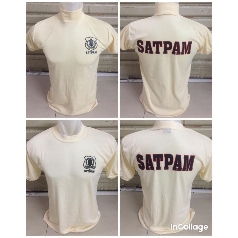 kaos satpam cream kerah tinggi lengan pende/kaos satpam krem lengan pendekk