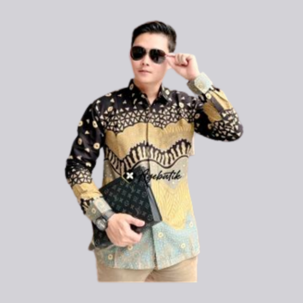 Kinanti-Kemeja Pria Batik Abstrak Hitam Kunyit 01 |langitjua batik solo