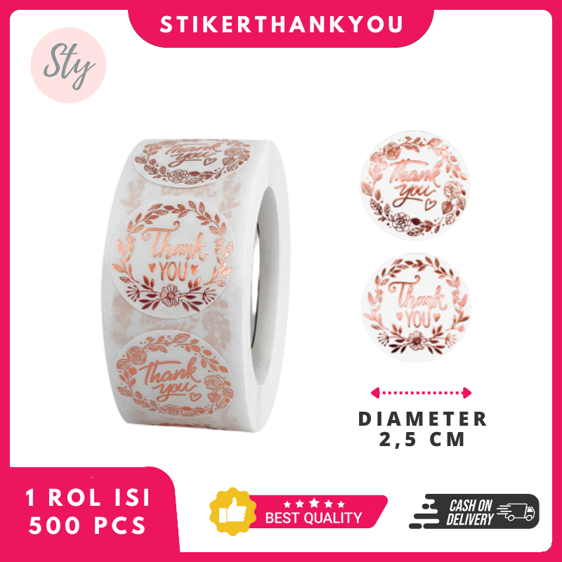

500 Pcs/Rol Stiker Thank You Rose Gold