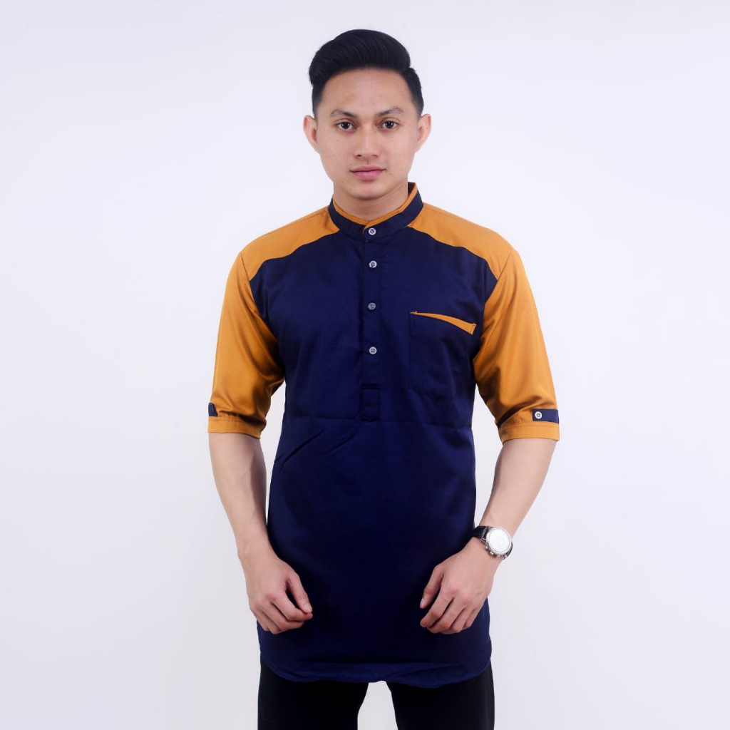 Baju Koko Kurta Dewasa Kekinian Baju Muslim Pria Bahan Toyobo Lengan 3/4