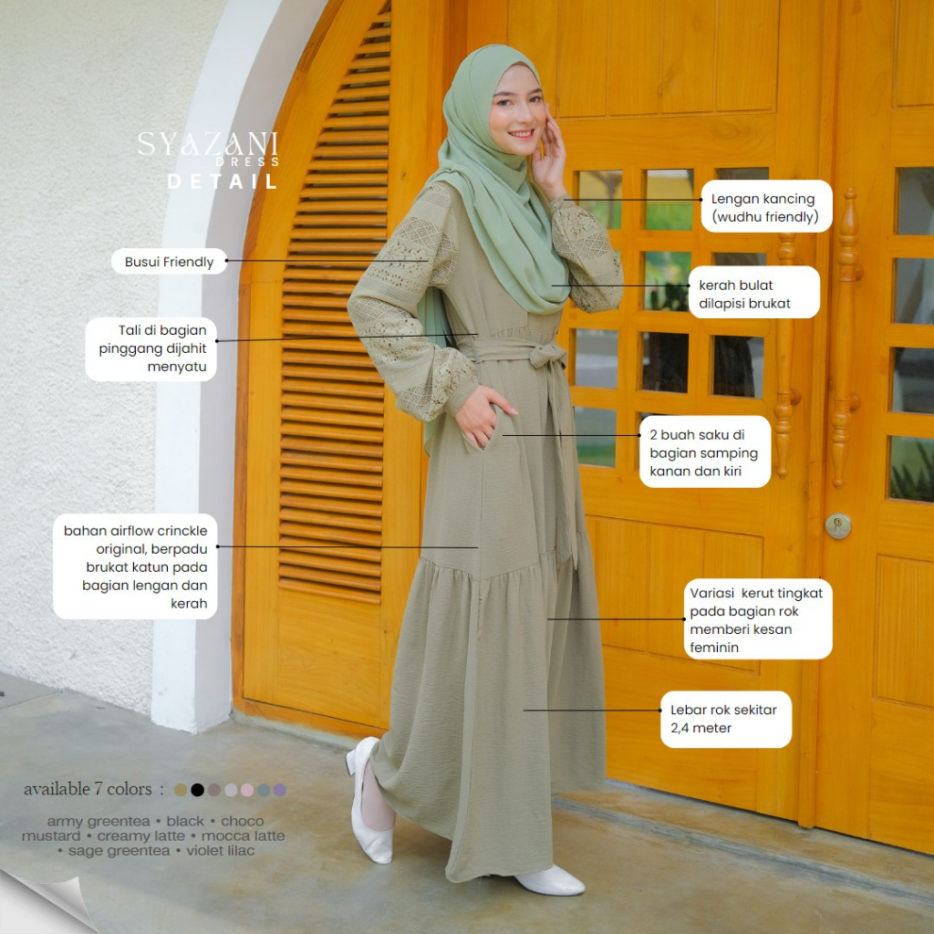 Riskirich Syazani Vol 2.0 Gamis Elegant Terbaru Bahan Airflow Crinkle Anti Kusut