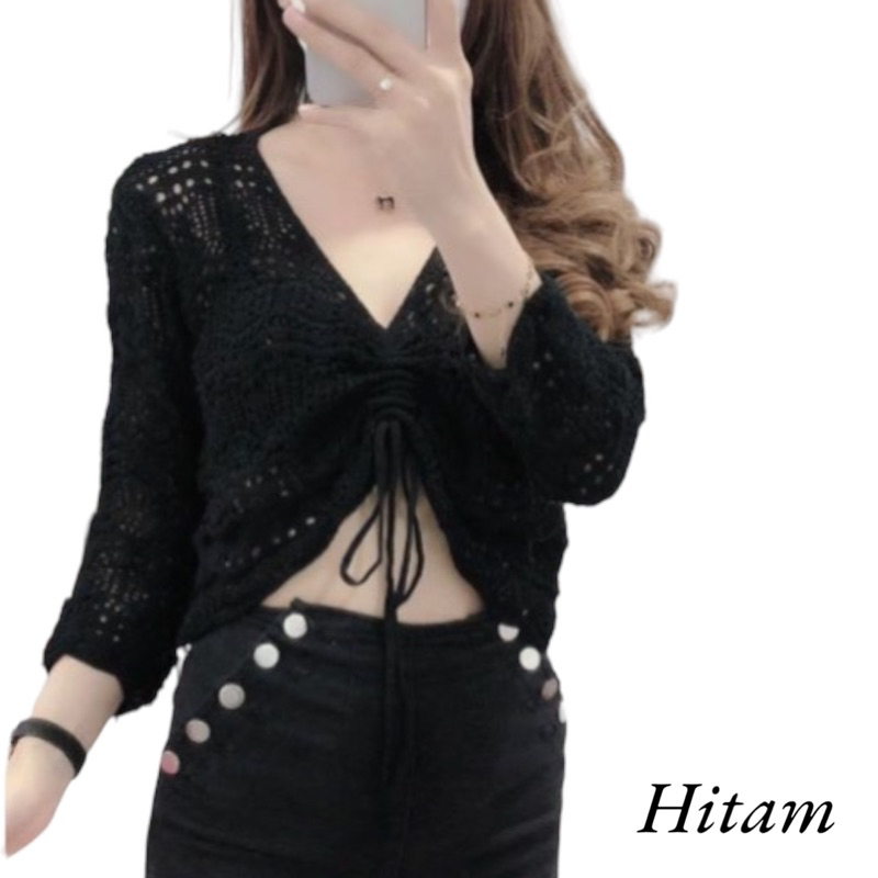 Long Sleeve Crop Top Atasan Lengan Panjang 2151  / Baju Wanita Blouse Korea jala Tali Serut