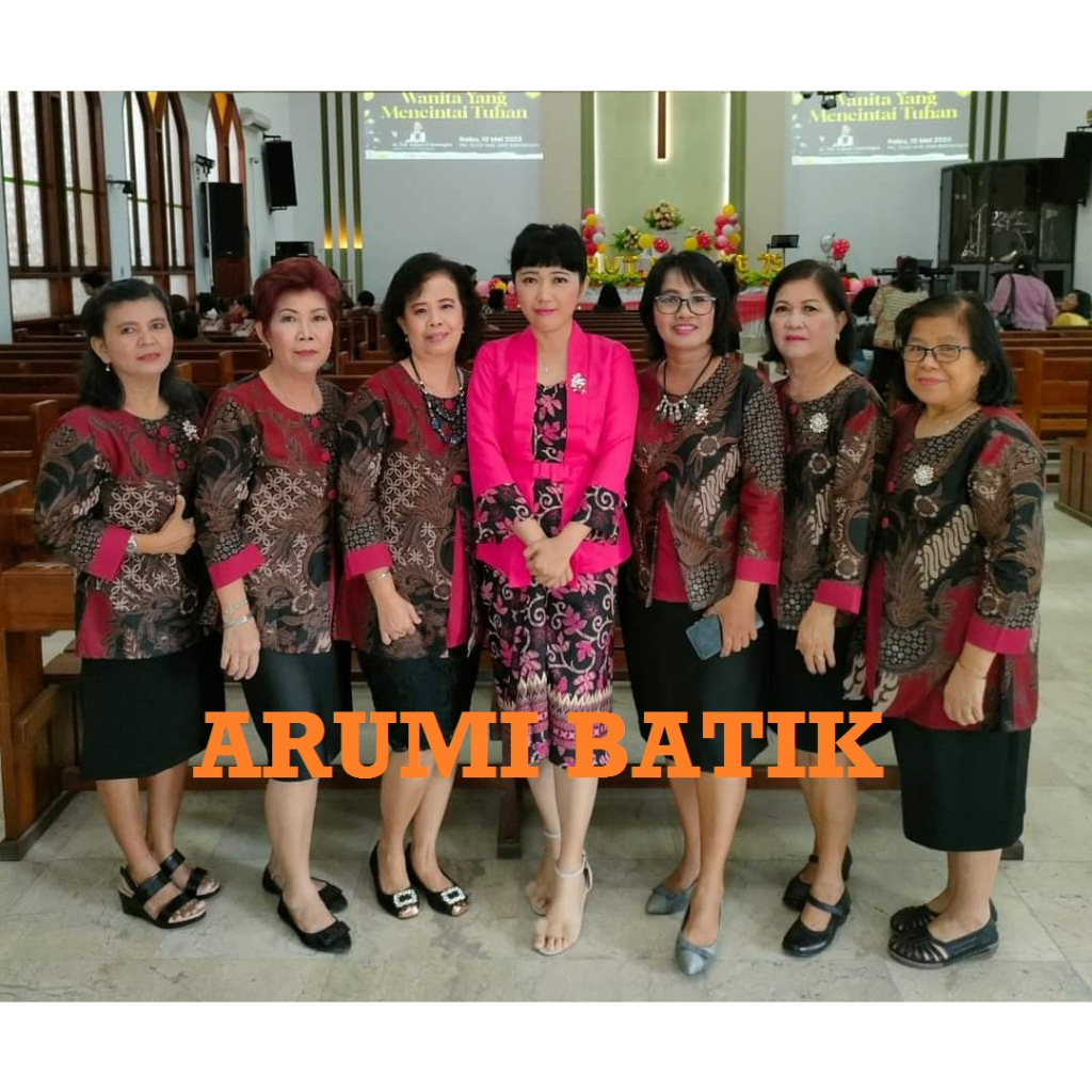 Seragam Batik Wanita Ibu Perempuan Atasan Blouse Jumbo 5L Merah Maroon Biru Navy