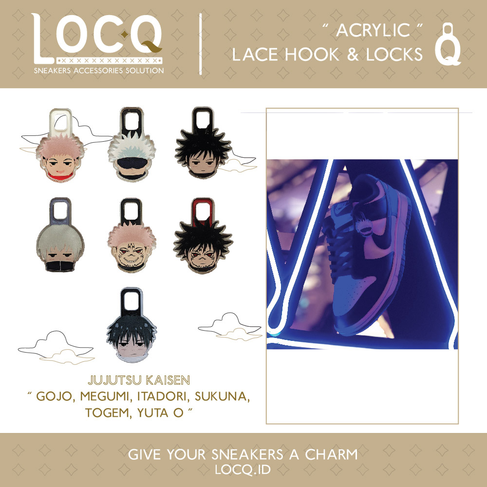 Aksesoris Tali Sepatu Acrylic Lace hook Jujutsu Kaisen - Gojo Satoru, Itadori, Sukuna, Megumi, Toge