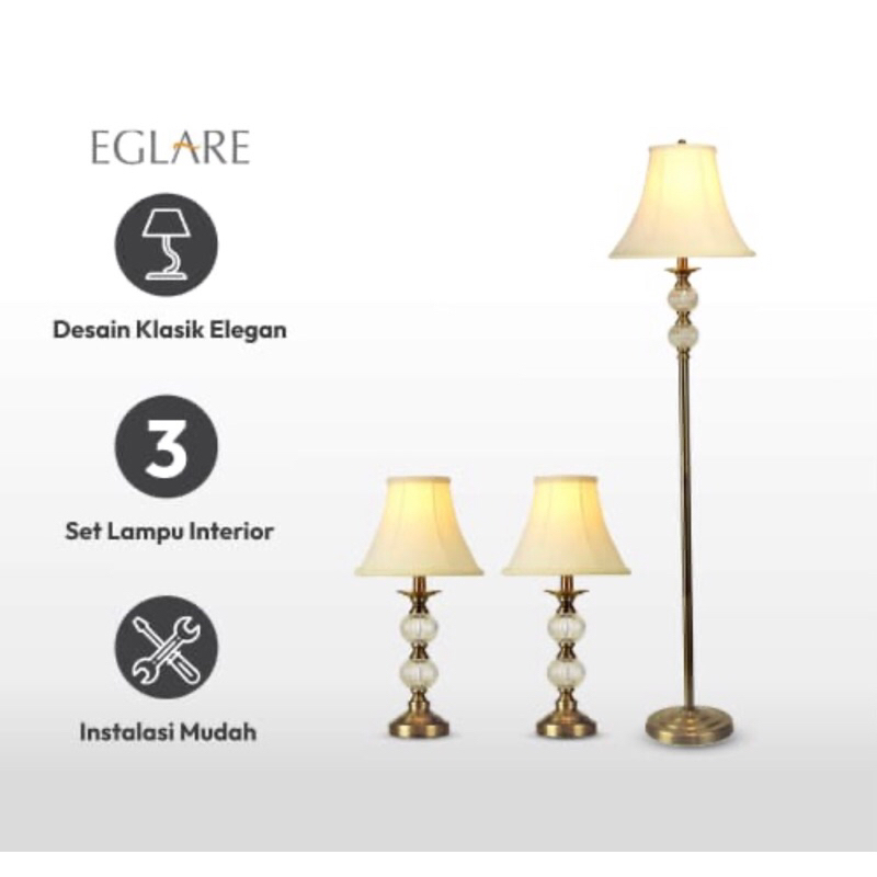 EGLARE LAMPU LANTAI 1 + 2 LAMPU MEJA/ COMBO SET 3PCS LAMPU LANTAI + 2 LAMPU MEJA DWELLA ANTIQBRASS/LAMPU TIDUR/LAMPUFLOOR/LAMPU MEJA/LAMPU BERDIRI