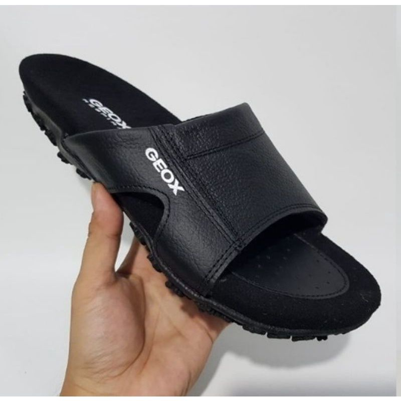 Hemat Sandal Slop Geox Hitam Kulit Asli Anti Slip