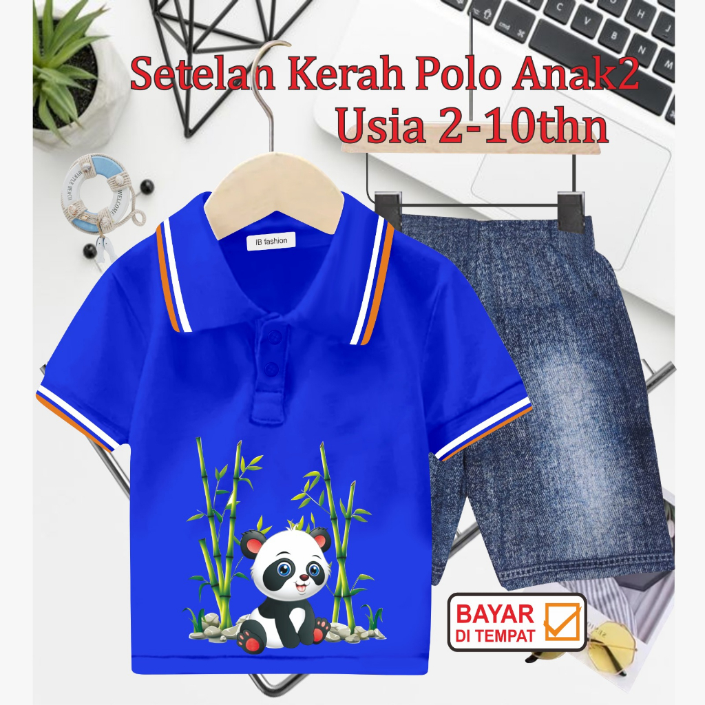 ((IB))SETELAN ANAK KERAH POLO SEMI JEANS/PANDA DIGITAL SABLON