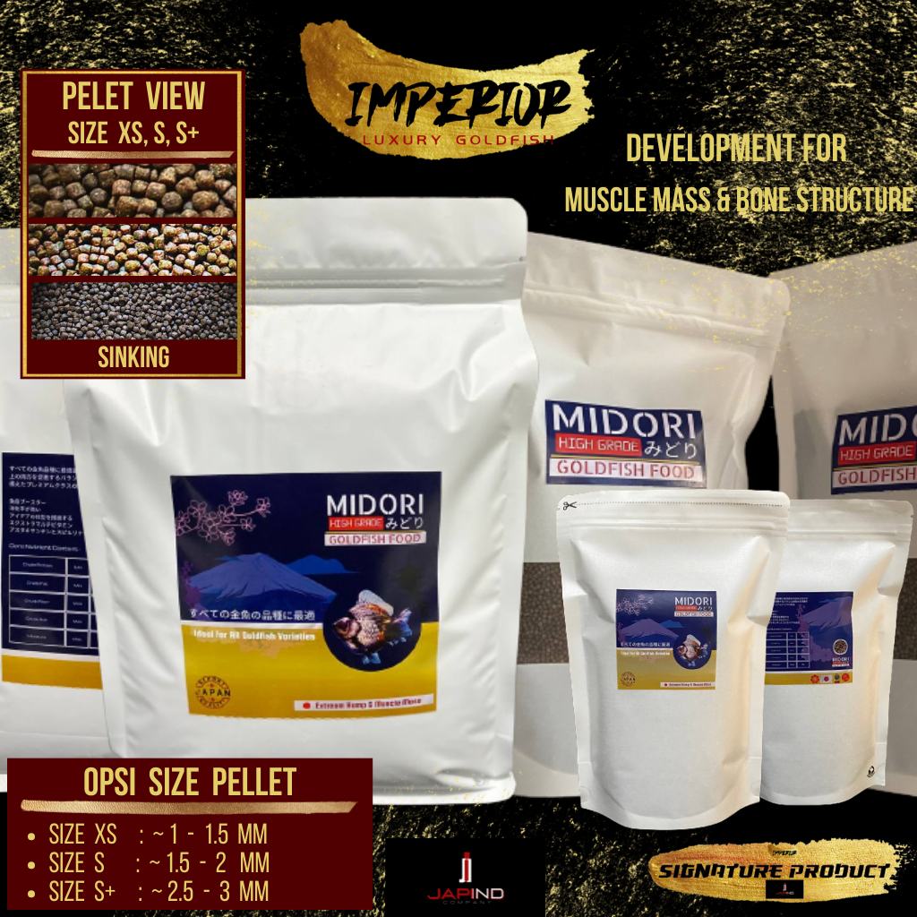 Pakan/Pelet Ikan Koki/Goldfish Midori 100 gram Japan Quality for Grooming - Sinking 1, 2, 3 mm