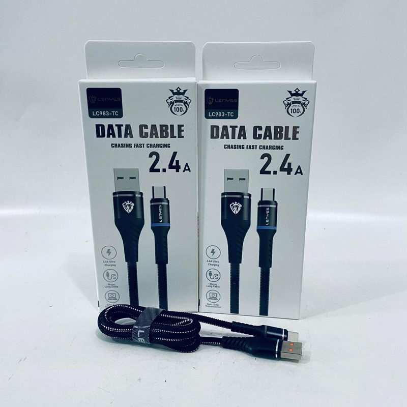 LENYES LC983 2.4A Kabel Fast Charging Universal Sync Data Cable Charger Nylon Anti Putus 1 m Kabel Type C