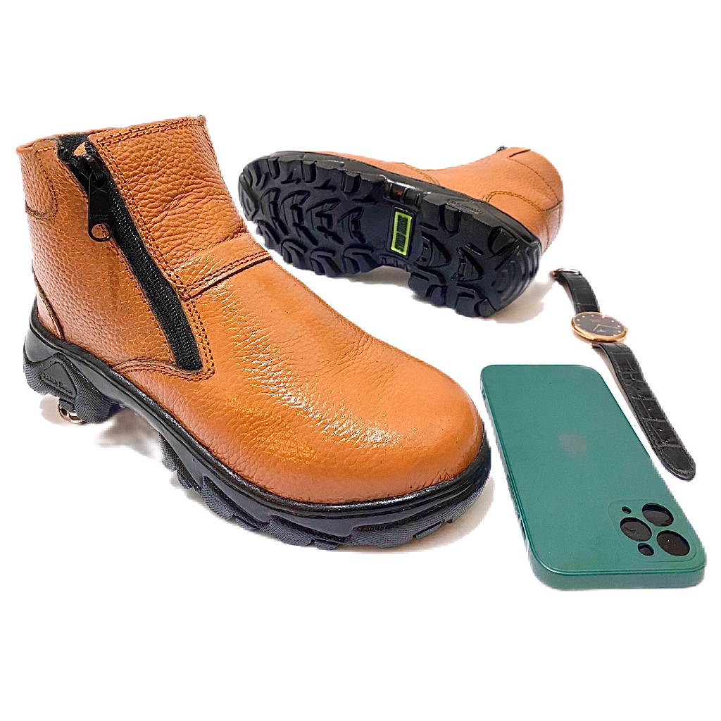 Sepatu Safety Pria Resleting Kulit Sapi Asli Safety Shoes Ujung Besi Sepatu Kitchen Septy Sefty