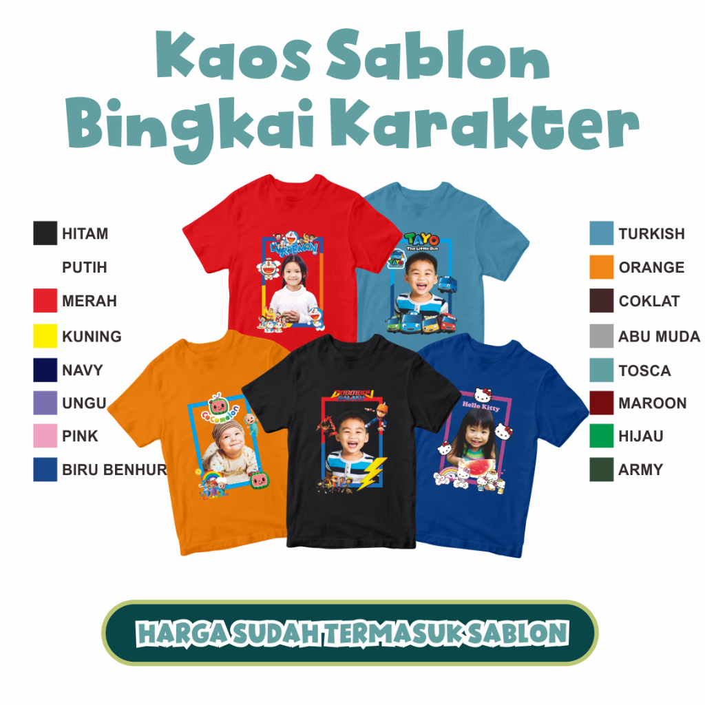 Kaos Anak Sablon Foto Bingkai Kartun | Kaos Sablon Foto & Nama Anak | Kaos Sablon Desain Suka-suka
