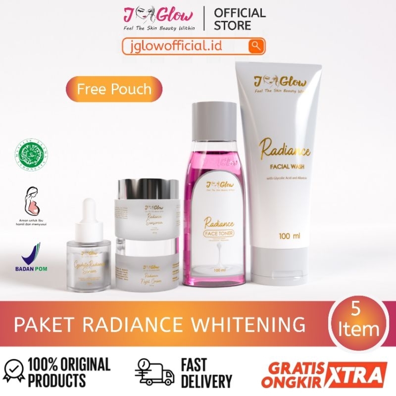 Jglow Skincare Paket Super Whitening Radiance / Skincare Glowing BPOM Untuk Wajah Normal Kusam 5in1