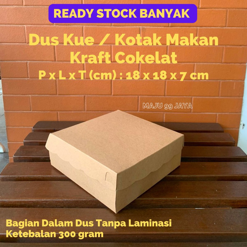 Dus Kue / Kotak Makan Nasi R8 18cm x 18cm x 7cm Kraft Cokelat (Ketebalan 300gram) Warna Coklat Tebal