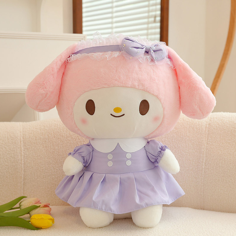 Mainan Boneka Anak Perempuan Pakai Rok Boneka Karakter Kartun Sanrio Kuromi My Melodi Bahan Plush Halus Lembut Ukuran 35cm